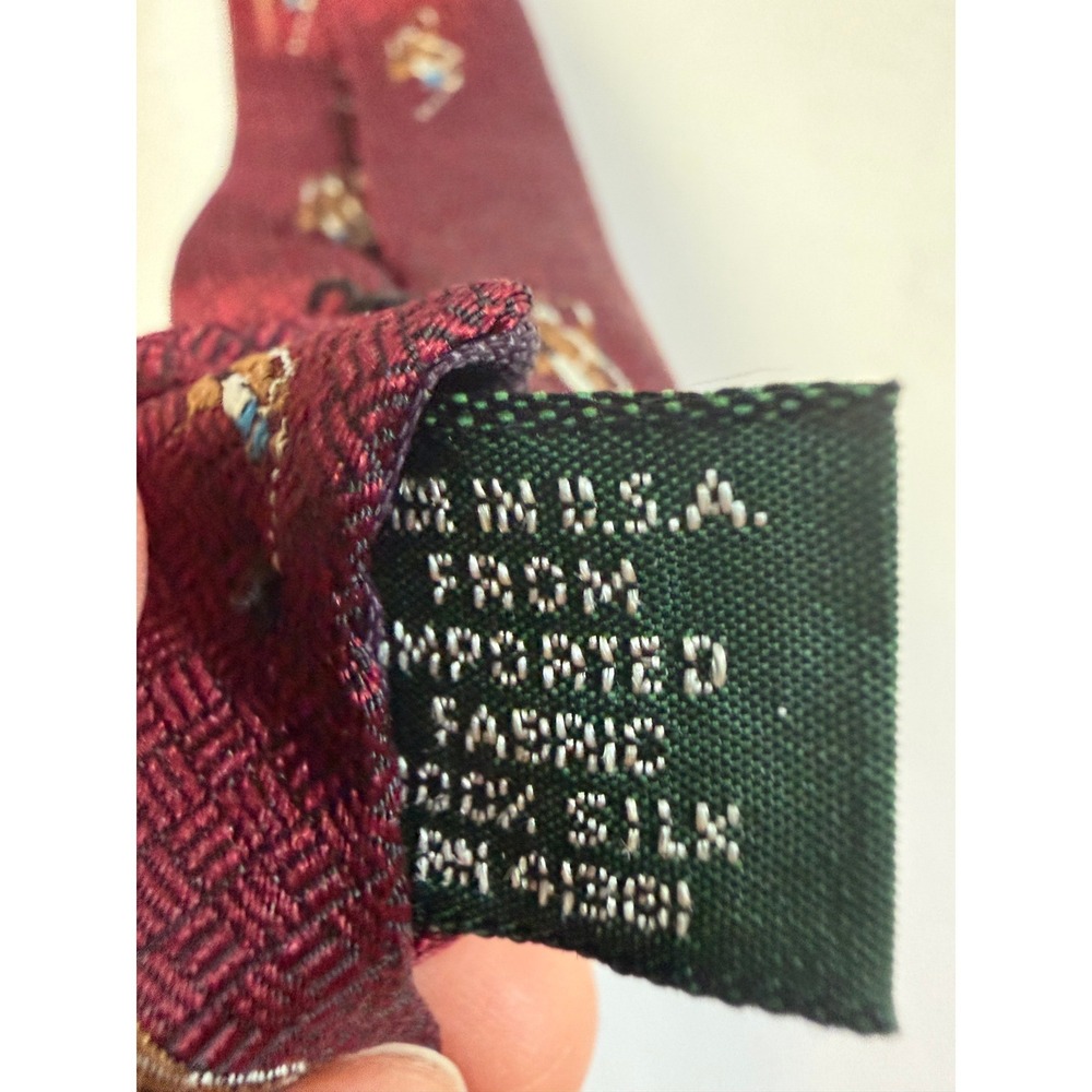 VTG Polo Ralph Lauren Necktie Burgundy Silk Polo Pony Embroidered Preppy 3.5" - Picture 6 of 8